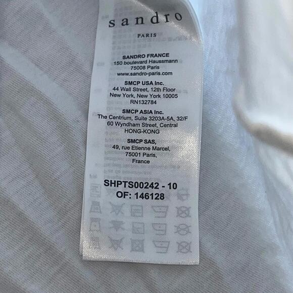 Sandro Paris Men's Slim Fit Crewneck Pullover T-Shirt Short Sleeve White Small - Picture 4 of 6